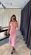 Pembe Drape Detaylı Elbise