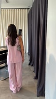 Pembe V Yaka Tensel Takım 