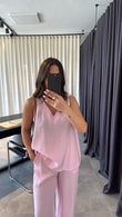 Pembe V Yaka Tensel Takım 