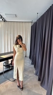 Sarı Drape Detaylı Elbise