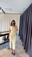 Sarı Drape Detaylı Elbise