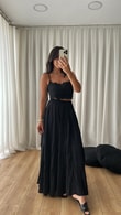 Siyah Kırışık Kumaş Maxi Boy Etek