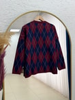 Adriana Baklava Desen Triko Kazak-Zİ5581 Lacivert-Bordo