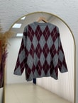 Adriana Baklava Desen Triko Kazak-Zİ5581 Bordo