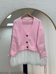Ahucemal Kolu Ve Altı Dantelli Triko Hırka-KR6090 Pembe