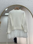 Ahucemal Kolu Ve Altı Dantelli Triko Hırka-KR6090 Ekru