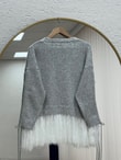 Ahucemal Kolu Ve Altı Dantelli Triko Hırka-KR6090 Gri