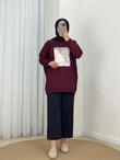 Akınay Baskı Ve Nakışlı Dikiş Detay Sweat-EU2683 Bordo