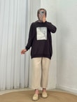 Akınay Baskı Ve Nakışlı Dikiş Detay Sweat-EU2683 Kahve