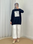 Akınay Baskı Ve Nakışlı Dikiş Detay Sweat-EU2683 Lacivert