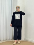 Akınay Baskı Ve Nakışlı Dikiş Detay Sweat-EU2683 Siyah