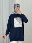 Akınay Baskı Ve Nakışlı Dikiş Detay Sweat-EU2683 Lacivert