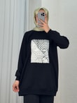 Akınay Baskı Ve Nakışlı Dikiş Detay Sweat-EU2683 Siyah