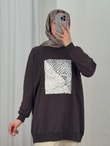 Akınay Baskı Ve Nakışlı Dikiş Detay Sweat-EU2683 Kahve