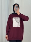 Akınay Baskı Ve Nakışlı Dikiş Detay Sweat-EU2683 Bordo