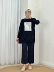 Akınay Baskı Ve Nakışlı Dikiş Detay Sweat-EU2683 Siyah