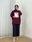 Akınay Baskı Ve Nakışlı Dikiş Detay Sweat-EU2683 Bordo