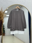 Albina Ful Taşlı Altı Piliseli Oversize Tunik-NA828 Vizon