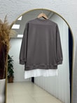 Albina Ful Taşlı Altı Piliseli Oversize Tunik-NA828 Vizon