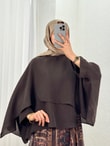 Alis Önü Şallı Yarasa Kol Bluz-ML038 Kahve