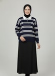 Aliza Polo Yaka Çizgili Düğmeli Kazak-KR5053 Lacivert