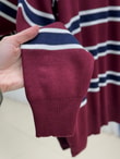 Aliza Polo Yaka Çizgili Düğmeli Kazak-KR5053 Bordo