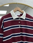 Aliza Polo Yaka Çizgili Düğmeli Kazak-KR5053 Bordo