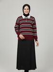 Aliza Polo Yaka Çizgili Düğmeli Kazak-KR5053 Bordo