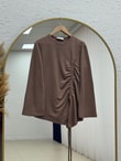 Armina Büzgülü Geniş Kollu Bluz-SS13231 Sütlü Kahve