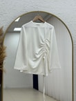 Armina Büzgülü Geniş Kollu Bluz-SS13231 Ekru