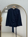 Armina Büzgülü Geniş Kollu Bluz-SS13231 Lacivert