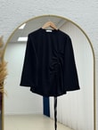 Armina Büzgülü Geniş Kollu Bluz-SS13231 Siyah