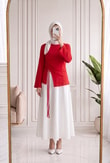 Armina Büzgülü Geniş Kollu Bluz-SS13231 Kırmızı