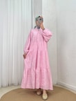 Asude Brode Desen Yarım Patlı Elbise-PE600 Pembe
