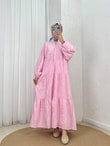 Asude Brode Desen Yarım Patlı Elbise-PE600 Pembe