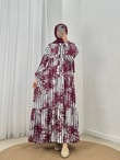 Ayçiçek Çizgili Leopar Desen Elbise-MF1755.3 Bordo
