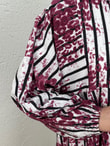 Ayçiçek Çizgili Leopar Desen Elbise-MF1755.3 Bordo