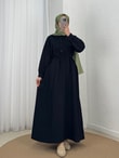 Ayçıl Nervürlü Modal Elbise-NA2407 Siyah