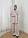 Aygen Önü Dikiş Detaylı Yanı Düğmeli Pantolonlu Takım-MF1890 Taş
