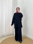 Aygen Önü Dikiş Detaylı Yanı Düğmeli Pantolonlu Takım-MF1890 Siyah