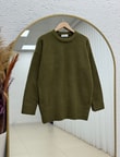 Aylin Bisiklet Yaka Altı Lastikli Oversize Kazak-Zİ7035 Haki