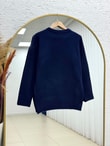 Aylin Bisiklet Yaka Altı Lastikli Oversize Kazak-Zİ7035 Lacivert