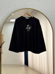Aylira Çiçek Nakışlı Tunik-SS13252 Siyah