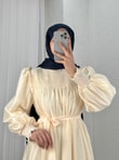 Aypare Göğsü Ve Kol Ucu Büzgülü Vual Elbise-PA9887 Sarı