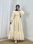 Aypare Göğsü Ve Kol Ucu Büzgülü Vual Elbise-PA9887 Sarı