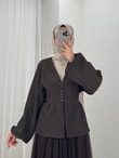 Ayperi Çizgili Önü Pensli Gömlek-BN4709 Kahve