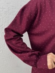 Aysu Altı Piliseli Taşlı Pantolonlu Takım-BN4572 Bordo