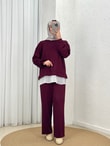 Aysu Altı Piliseli Taşlı Pantolonlu Takım-BN4572 Bordo