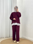 Aysu Altı Piliseli Taşlı Pantolonlu Takım-BN4572 Bordo