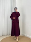 Azime Ribanalı Yırtmaçlı Etekli Takım-MF1892 Mürdüm